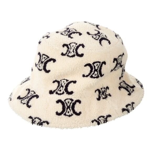 Celine Terry White Terry Cloth Bucket Hat With All-Over Triomphe Motif Size M - Picture 1 of 5
